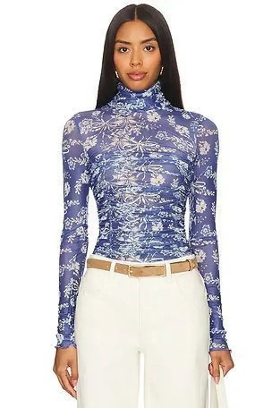 Free People Under It All Printed Mesh Bodysuit Size M